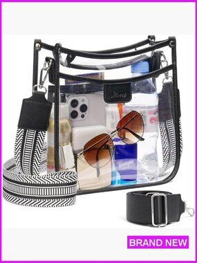 Large Clear Crossbody Bag Stadium Approved 3 Pockets 2 Straps Concert Purse